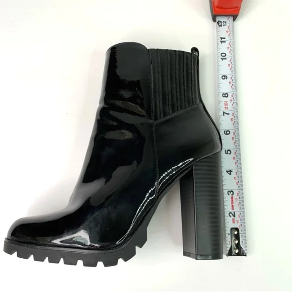 Just Fab Black Lug Sole Block Patent Leather Boots - Picture 6 of 17
